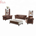 Living Room Furniture Vintage PU Sectional Couch Chesterfield Sofa Set